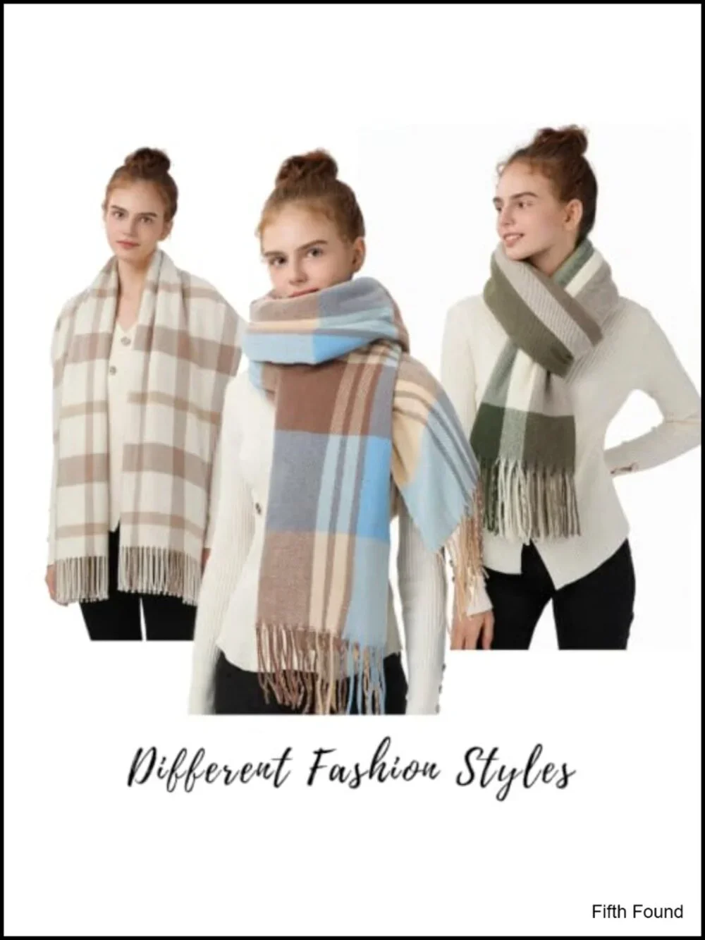 Soft Plaid Winter Scarf for Women 78.7x27.6 Oversized Tassel Wrap